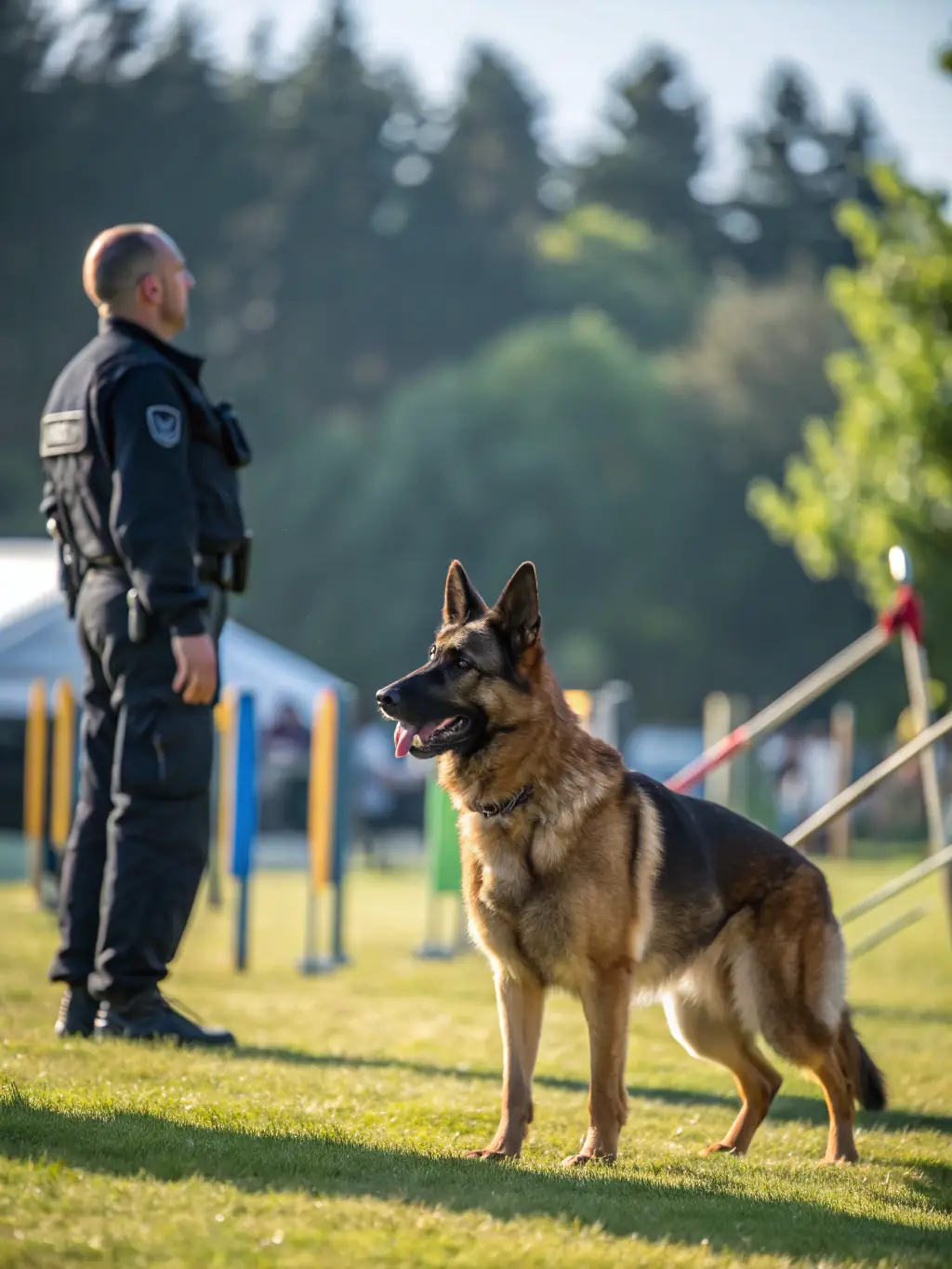 A Dutch Shepherd puppy in a training environment, demonstrating early socialization and exposure to various stimuli, crucial for developing well-rounded and confident working dogs.